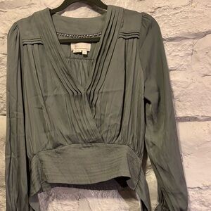 Anthropologie Olive Boho Smocked Faux Wrap Blouse Empire Waist Size S Details!